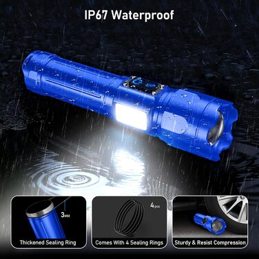 Ліхтар Blukar LED з двома кольоровими температурами, бічним COB-світлом, регулюванням яскравості та зумом, акумуляторний, водонепроникний, 7 режимів, синій