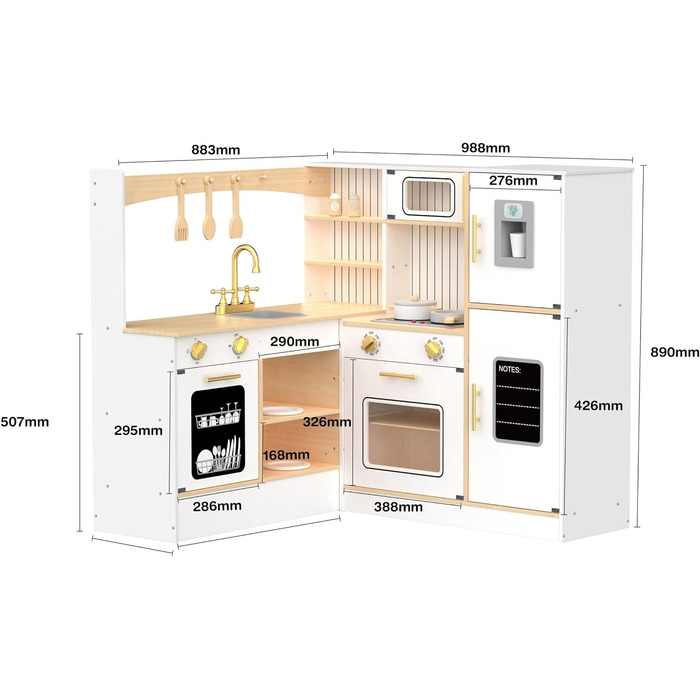 Дерев'яна кухня Мамабрум XXXL з LED-підсвічуванням та аксесуарами для дітей 3+ - набір іграшкової кухні з мікрохвильовою піччю, каструлями та столовим приладдям