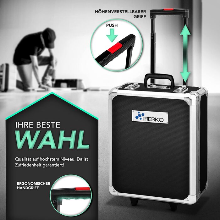 Набір інструментів TRESKO 1400 предметів у валізі: професійний кейс, візок для інструментів з Cr-V сталі (антрацит)