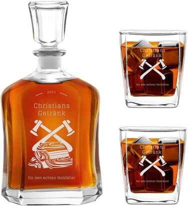 Мавертон Віскі Карафа + Набір склянок (2/4/6) з гравіюванням - 700 мл - Віскі Декантер - Подарунок на День народження для чоловіків (дерев'яний підставник)