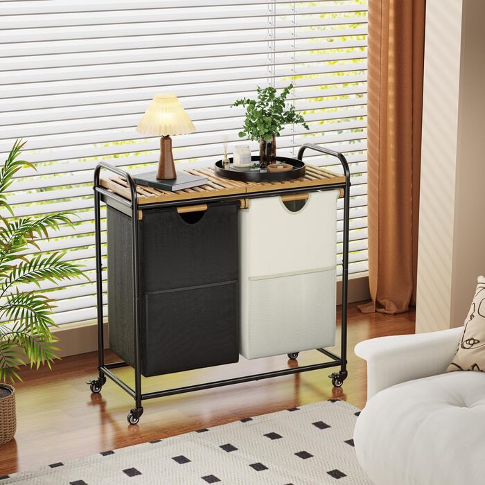 Кошики для білизни з сортувальником та висувними кишенями, 2 шт. (50 л, чорний/білий)