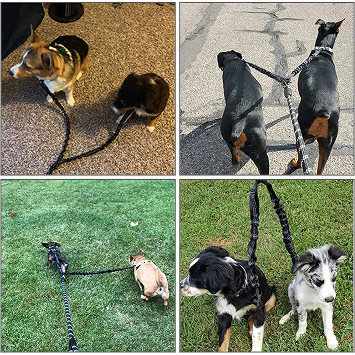 Подвійний повідець для собак HACRAHO, , подвійний повідець для собак з кишенею, міцний, світловідбиваючий, з м'яким захопленням для двох собак, чорний