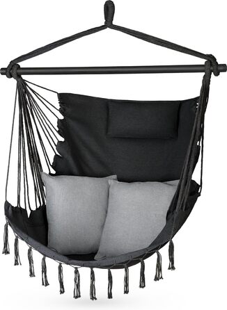 Підвісне крісло-гойдалка з подушкою 100x130x75 см, до 150 кг, для саду та дому, чорне