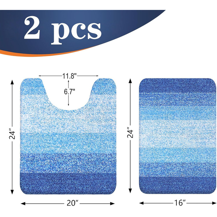 Набір килимків для ванної кімнати OLANLY, 2 шт., м'який, швидковисихаючий, мікрофібра, нековзний, можна прати в пральній машині, сушильний шкаф, плюшеві килимки для ванної кімнати (119,4 x 50,8 см + 61 x 40,6 см, світло-королівський блакитний)