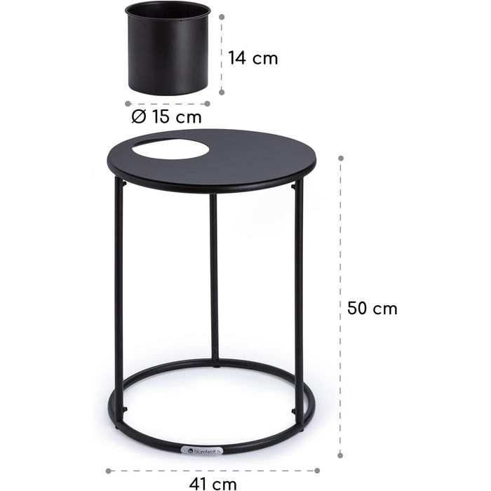 Журнальний столик Blumfeldt з квітковим горщиком, маленький металевий журнальний столик круглий, міні-журнальний столик для вітальні, сучасний журнальний столик, маленький журнальний столик, журнальний столик зі знімним горщиком для рослин (чорний, 44 x 2