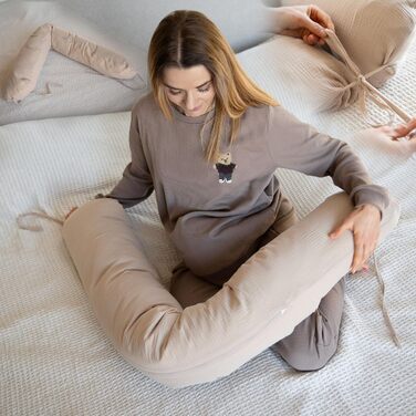 Подушка для годування та вагітності PaLulli XL (170x30 см), органічна бавовна, мусліновий чохол, бежева