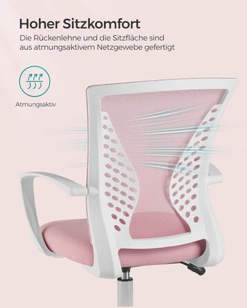 Ергономічне офісне крісло SONGMICS для комп'ютера, сітчасте стілець для робочого столу з функцією гойдання, регулюванням висоти, пастельно-рожеве, до 120 кг, OBN022GD01