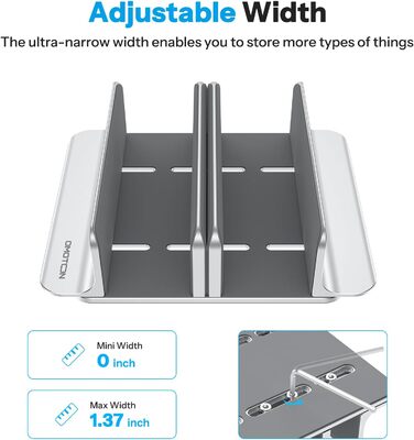 Підставка для ноутбука OMOTON 3 в 1, алюміній, регульована, до 17.3 дюйма, сумісна з MacBook, Android, срібна