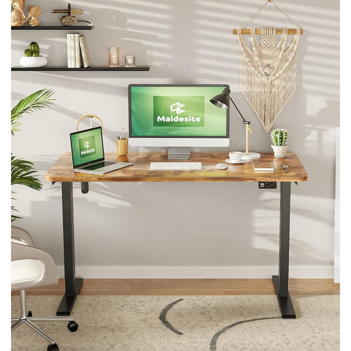 Регульований стіл MAIDeSITe S1 Pro: електричний підйом, LED-панель, 160x80 см, чорний каркас + vintage brown стільниця