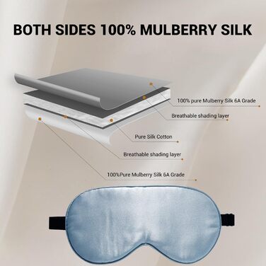 Шовкова маска для сну 22 Momme з 100% натурального шовку, для сну, прохолоди, комфорту та повного затемнення. Маска з еластичною стрічкою та чистою шовковою начинкою (Морська синя)