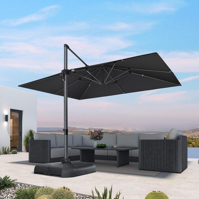 Парасолька від сонця PURPLE LEAF 300x400 см, велика підвісна парасолька-ампел з рукояткою, поворотом на 360° та хрест-підставкою для тераси та балкона, чорна