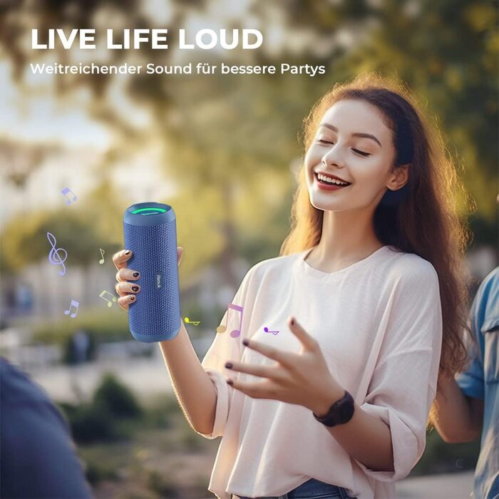 Bluetooth Портативна Колонка RIENOK з підсвічуванням, IPX7, Бас, 3600 mAh, Синій