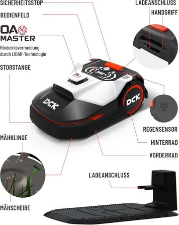 Робот-газонокосарка DCK KDRM105 для газонів до 500 м², LiDAR навігація, 40% ухилу, додаток, авто зарядка, управління зонами