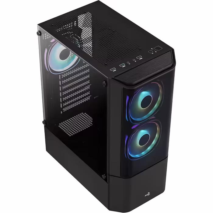 Комп'ютерний корпус ATX AeroCool Quantum v2 RGB із скляними панелями, чорний