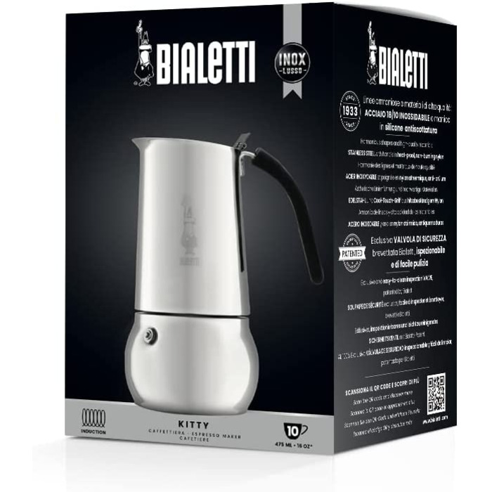 Еспресо-плита Bialetti 4883 Kitty з нержавіючої сталі, нержавіюча сталь, срібло (10 чашок, одинарна)