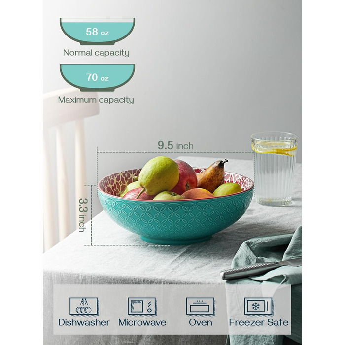 Салатник DOWAN 2000 мл, 2 шт., Ø24.1 см, порцеляновий, для пасти, мікрохвильовий, посудомийна машина, штабельований, різнокольоровий