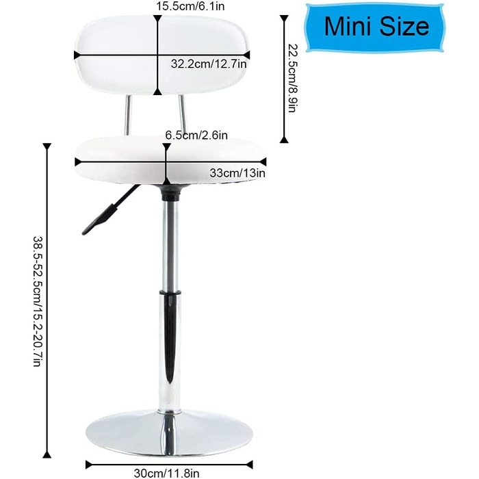 Офісний міні-табурет FURWOO обертовий 38,5-52,5 см до 100 кг білий