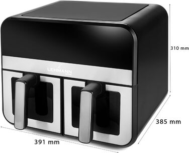 Фритюрниця повітряна LEHMANN XXL з 2 камерами (9л) - 13 програм, Touchscreen, антипригарне покриття