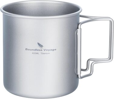 iBasingo Titan Becher - туристичний посуд, термокружка, чашка для кемпінгу з кришкою та складним ручками, 200-750 мл (Ti3024d-420ml)