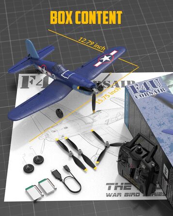 Радіокерований літак Volantexrc F4U Corsair V2 RTF 2.4GHz з USB зарядкою – для початківців, паркфлаєрів, легких польотів