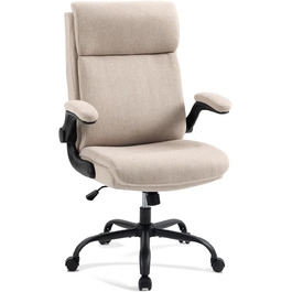 Офісний стілець CASTLOVE з ергономічною спинкою, регульовані підлокітники, висока спинка, регулювання висоти, функція гойдання (тканина бежевого кольору, до 150 кг)