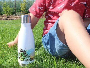 Ізольована пляшка для пиття для дітей, термос з нержавіючої сталі для школи, заняття спортом, персоналізована подарункова пляшка для води (гірський байкер, 350 мл)