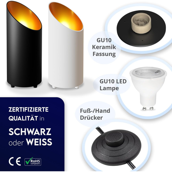 LED прожектор для підлоги (2 шт) білий 6W, напольний світильник для непрямого освітлення вітальні, з лампою GU10 230V, тепле біле світло 2700K