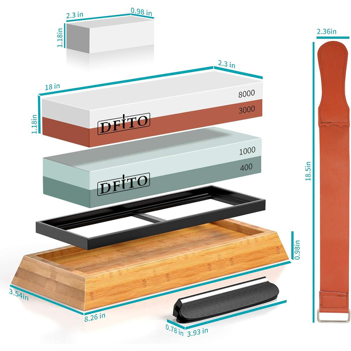 Точильний камінь Dfito 2-в-1, бамбукова основа, зернистість 400/1000 та 3000/8000