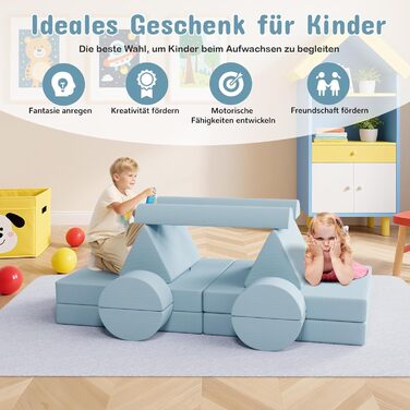 Дитяче ігрове диван-крісло, 15-ти частинний модульний диванчик для дітей, з сертифікатом Oeko-Tex 100, з м'якого велюру (блакитний)