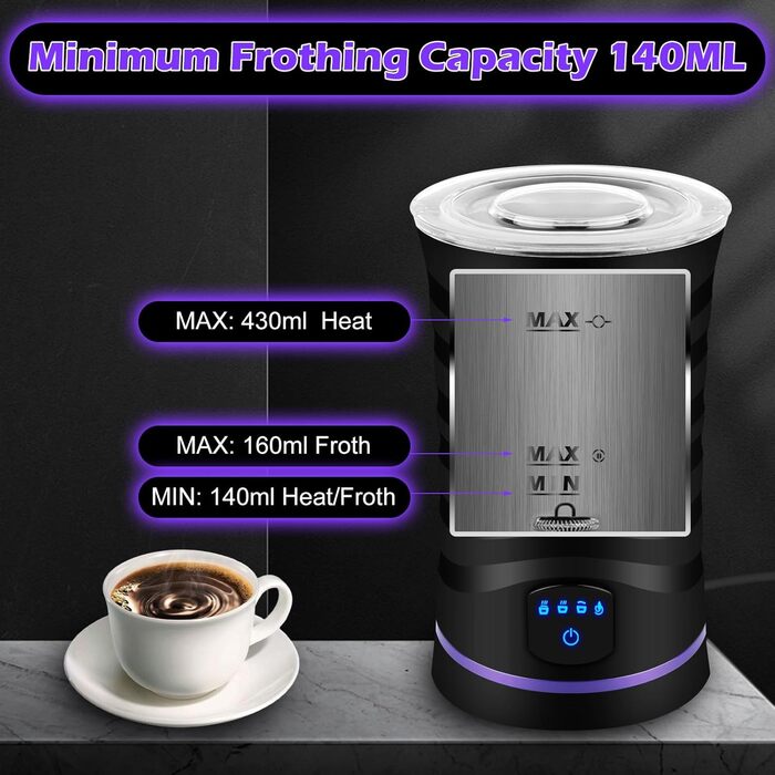 Електричний піноутворювач молока 4-в-1, для гарячого та холодного молока, автоматичне вимкнення
