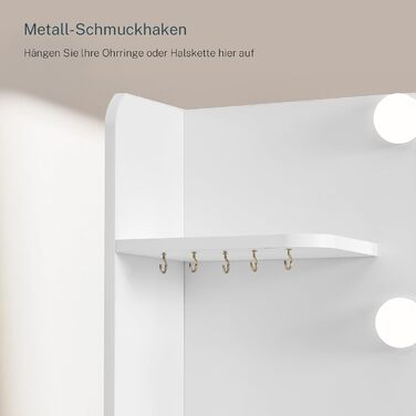 Трюмо TEENFON з дзеркалом та підсвічуванням, біле. 4 шухляди, 4 відкриті полиці, 5 гачків для прикрас.