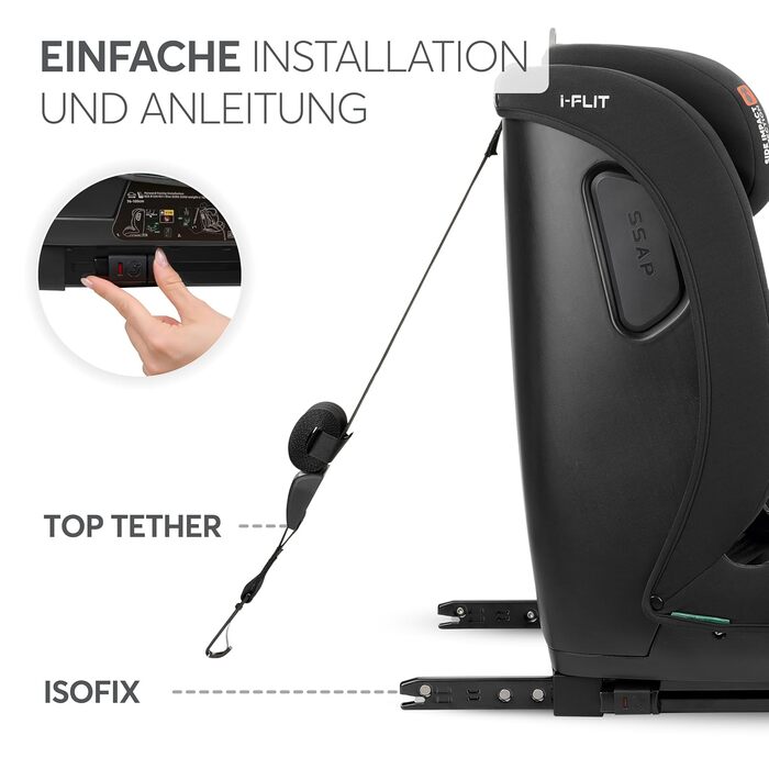 Автокрісло KikkaBoo i-Size i-FLIT 9-36 кг ISOFIX, група 1/2/3, 15 місяців - 12 років, з системою SPS, Top Tether, регульованою підголівником (чорне)