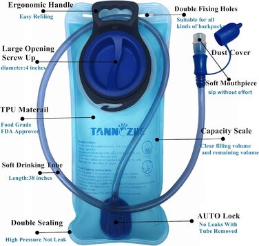 Гідратаційний рюкзак TANNOZHE з водяним міхуром 2 л, легкий нейлоновий рюкзак для гідратації, спорт на свіжому повітрі, водний рюкзак для їзди на велосипеді, бігу, їзди на велосипеді, піших прогулянок, скелелазіння - чорний