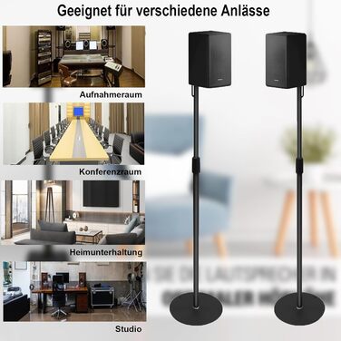 Підставка для колонок, регульована по висоті, для колонок до 73-140 см, 2 шт., для сателітів до 5 кг, інтегроване кабельне управління, універсальна (чорний)