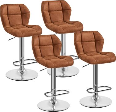 Барні стільці Yaheetech - набір з 4 шт., регульована висота, обертання 360°, з підніжкою, PU-шкіра, чорний/ретро-коричневий