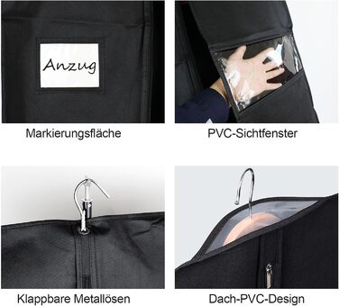 4 шт. мішки для одягу, захисні чохли для костюмів, пилонепроникні мішки, високоякісні транспортні сумки для костюмів, дихаючі чохли для костюмів, піджаків та суконь, BOMEI PACK (60x120 см + 60x100 см)