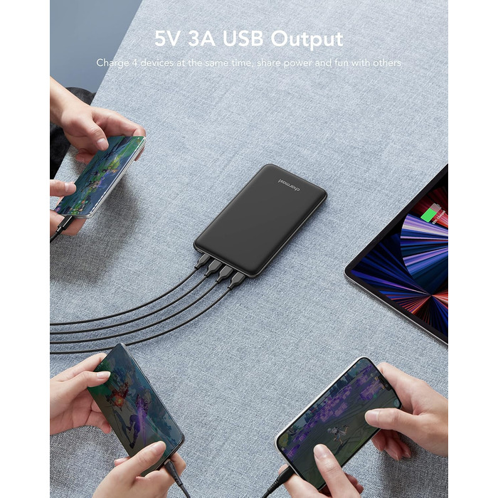 Входи, 4 виходи, сумісний з iPhone, Samsung, Huawei, 26800mAh Power Bank USB C, 3