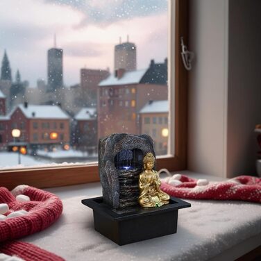 Джерело води Zen'Light Dao від Zimmerbrunnen: Будда, LED-підсвітка, для медитації та релаксації. Декор Фен-Шуй, висота 26 см, горіх