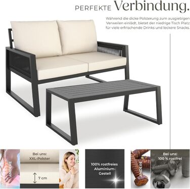 Набір садово-розсудних меблів tectake® Rope Design для саду/балкону: 2 крісла, диван, стіл з імітацією дерева, 4 посадочні місця, з подушками, вологостійкий