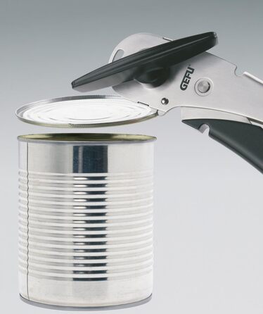 Відкривач для консервних банок GEFU Cando з безпечним ріжучим диском | З повторно надійним кришкою | Нержавіюча сталь та пластикова ручка | Для всіх банок