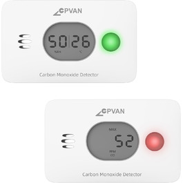 Детектор чадного газу CPVAN (2 шт.): 10 років роботи, з можливістю заміни батареї, вимірювання температури та вологості, EN50291