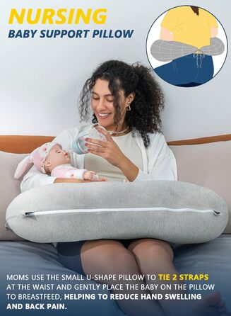 Підкуштунок для читання INSEN: комфортне сидіння в ліжку, для читання, відпочинку, матерів та дітей, сірий джерсі