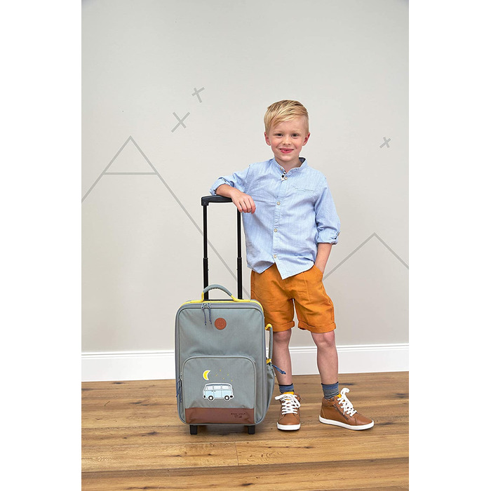 Повсякденний дитячий дорожній чемодан на візку з пакувальним ременем і коліщатками 46 см, 3 роки (автобус)