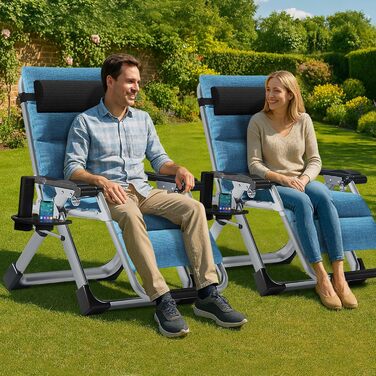 Скромний лежак 200 кг з підголівником, регульований, для дому, балкону, пляжу, басейну (льонові блакитний)