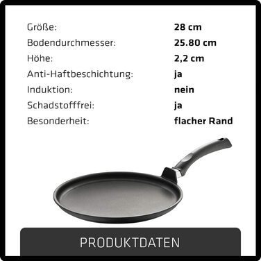 Алюмінієва сковорода Bernde Special 28 см, велика сковорода для млинців і млинців, алюмінієва, жаростійка, з антипригарним покриттям