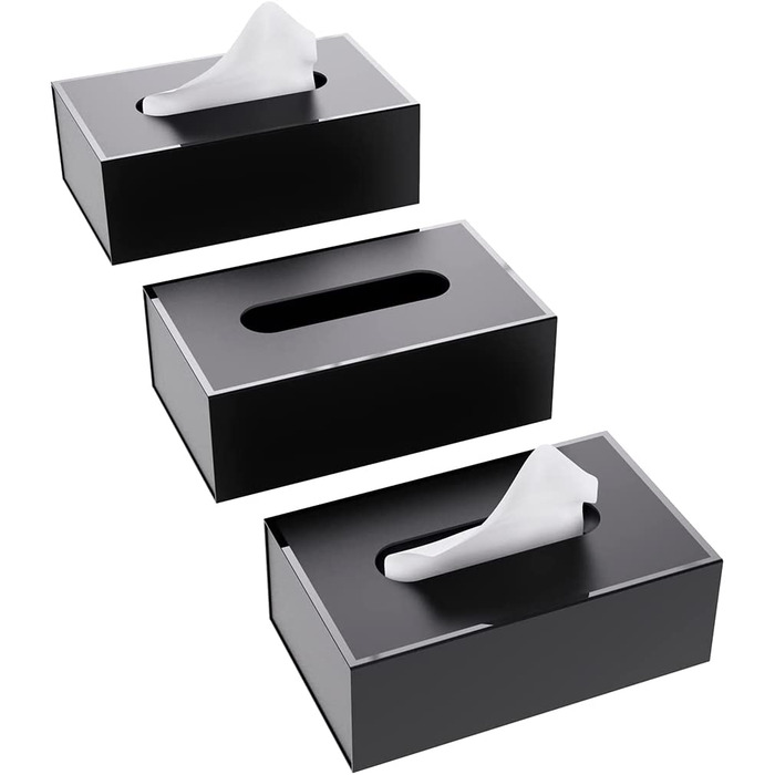 Коробка для серветок JiaWei, прямокутна коробка для серветок 23,5 x 12 x 7,8 см паперова коробка для серветок, коробка для серветок, диспенсер для серветок, тримач для серветок, кришка коробки для серветок-чорний (чорний (3 шт.), 22,5x12x7, 8 см (всередин