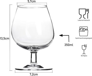 Набір з 4 келихів для коньяку та бренді | 350 мл | Скляний набір для коньяку, бренді, коктейлів | Для дому, ресторанів та вечірок | Можна мити в посудомийній машині