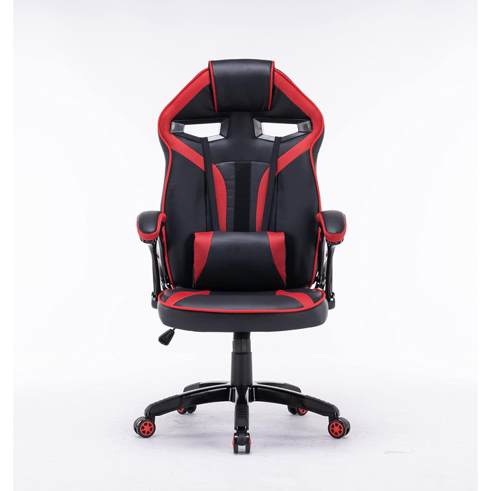Ігрове крісло ADGO Drift з підлокітниками, комп'ютерне крісло, ігрове крісло, стілець, офісне крісло з підголівником, ергономічне, конференц-робоче крісло, поворотне крісло для домашнього офісу з екошкіри (червоний)