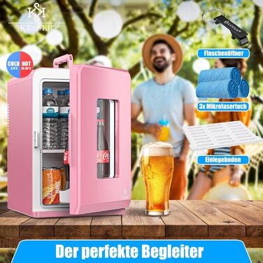 KESSER® Міні холодильник/термобокс 2в1, 15л, рожевий. Охолодження та підігрів, AC/DC, для авто, офісу, дому, кемпінгу.