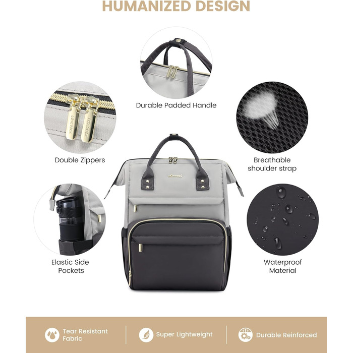 LOVEVOOK Рюкзак для жінок великий, шкільний рюкзак вологостійкий з відділенням для ноутбука, сумка для роботи, рюкзак для подорожей, ручна поклажа для літака, для університету, подорожей, бізнесу, світло-сірий